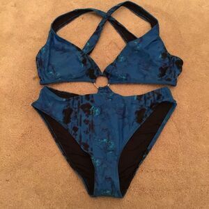 NWT ICON Swim Black and Blue Swimsuit